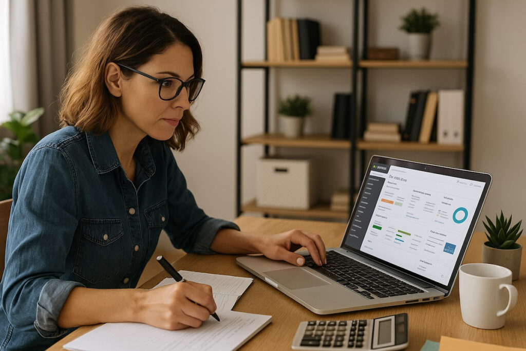 QuickBooks accounting software support session with laptop and paperwork