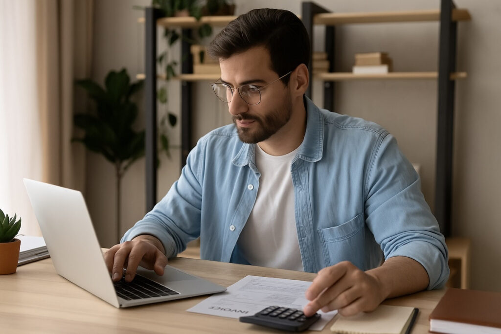man using laptop on work desk